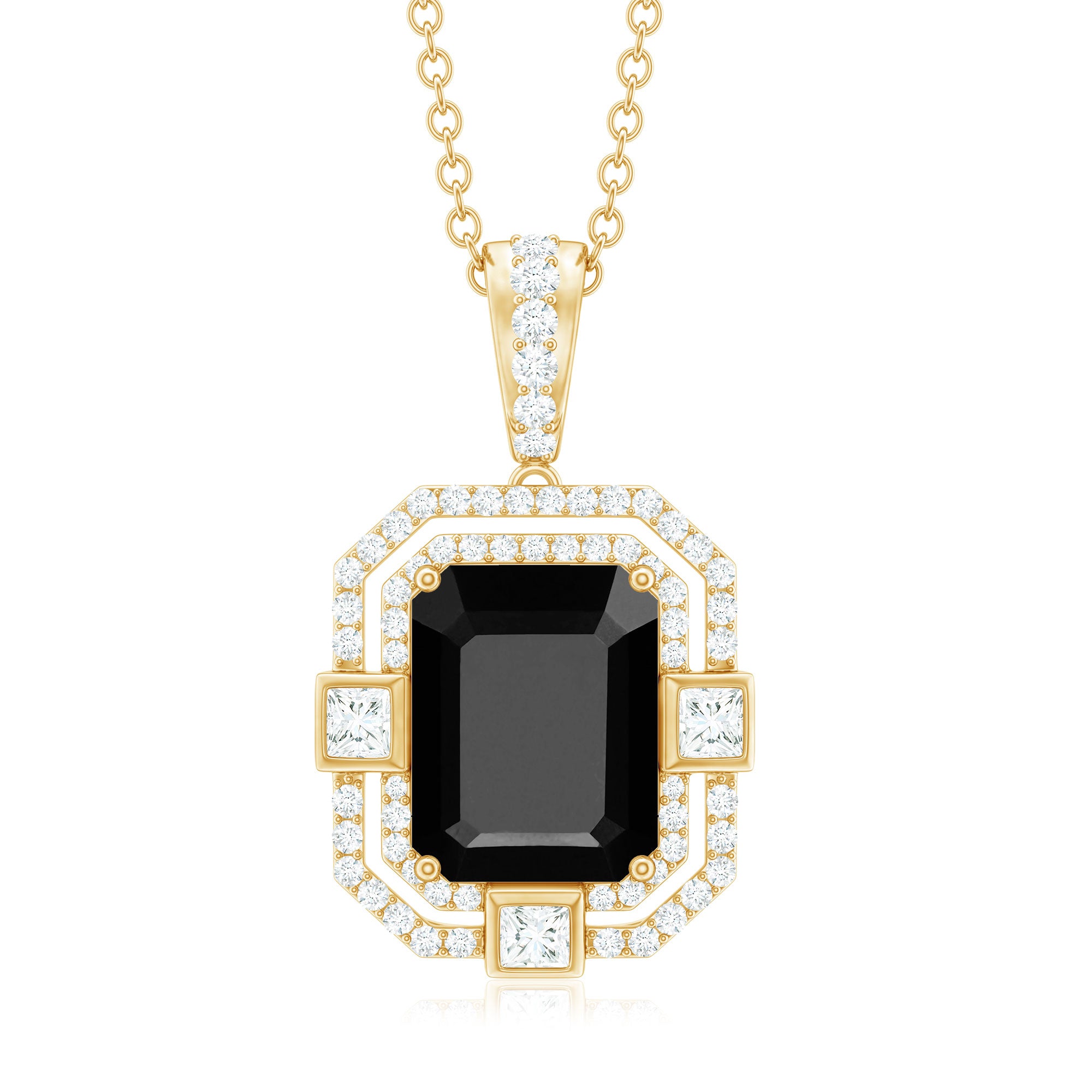 Vintage Inspired Octagon Created Black Diamond Pendant with Moissanite Lab Created Black Diamond - ( AAAA ) - Quality - Rosec Jewels