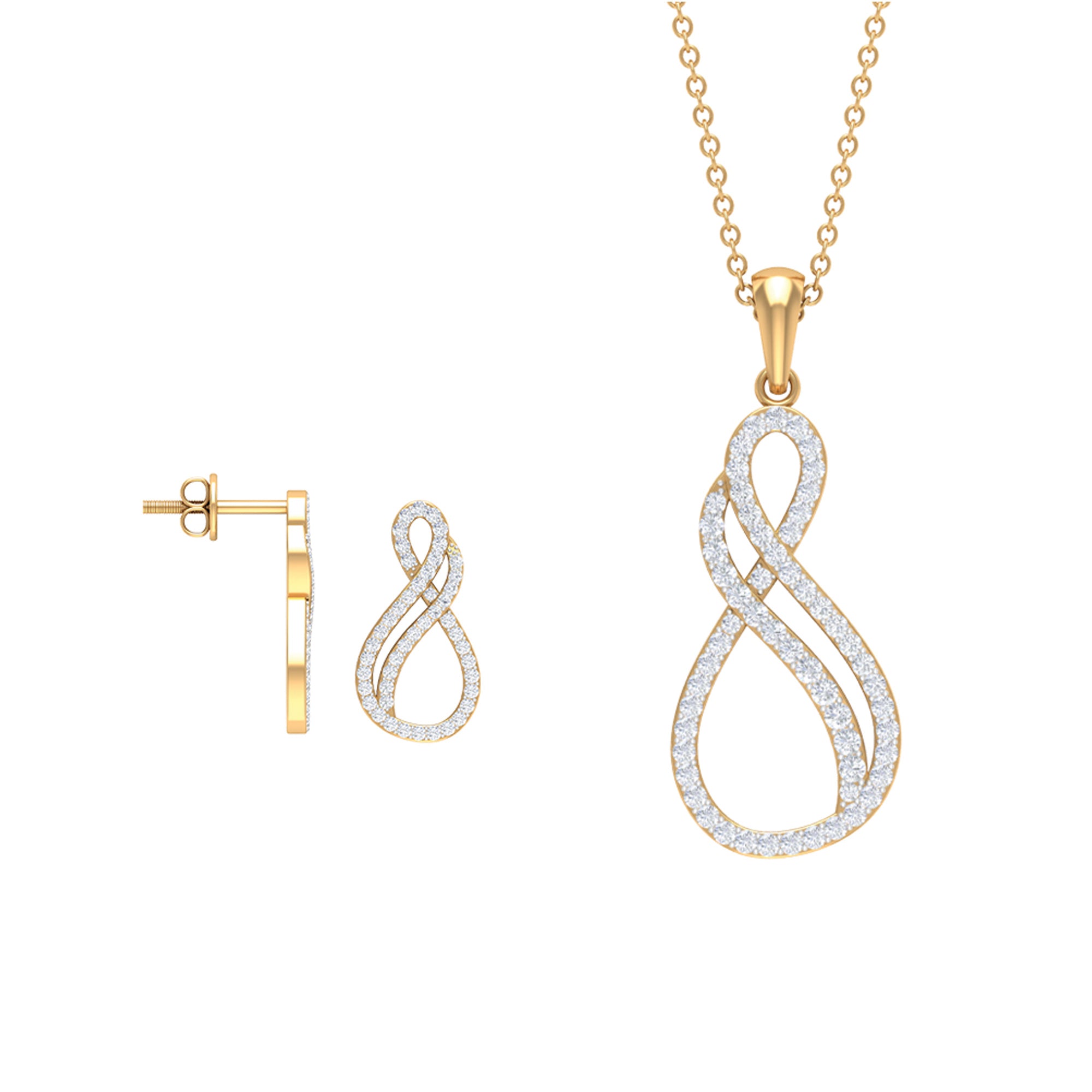 Infinity Earrings and Necklace Set with 3/4 CT Diamond Diamond - ( HI-SI ) - Color and Clarity - Rosec Jewels