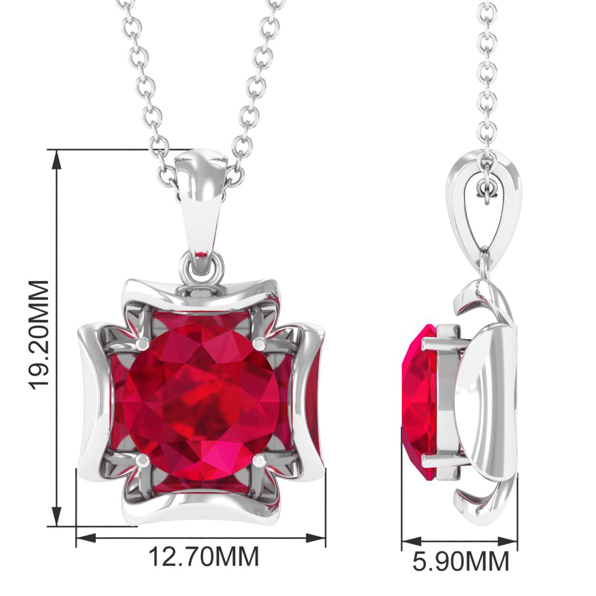 2.25 CT Art Deco Created Ruby Solitaire Necklace Lab Created Ruby - ( AAAA ) - Quality - Rosec Jewels