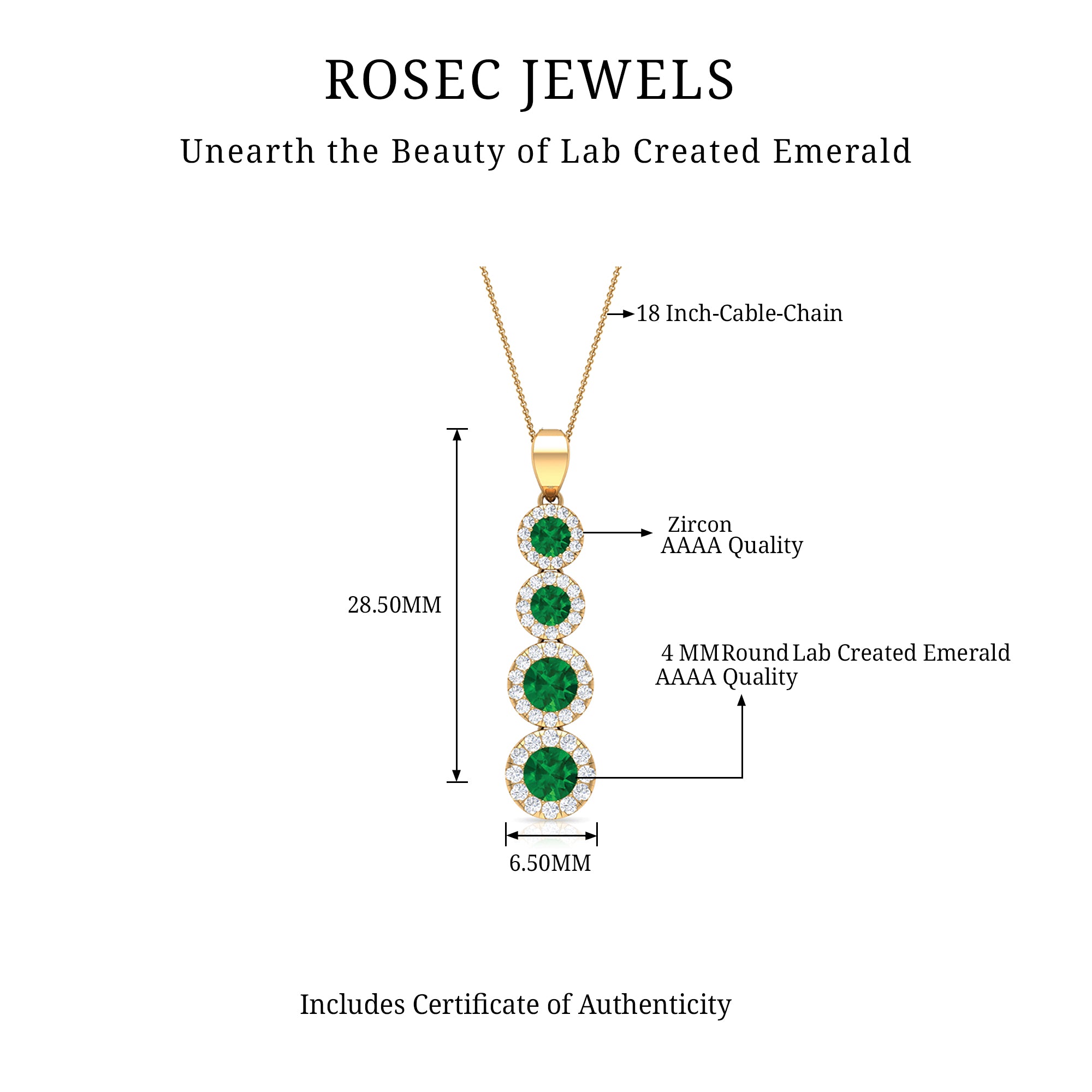 Lab Grown Emerald Dangle Pendant Necklace With Moissanite Halo Lab Created Emerald - ( AAAA ) - Quality - Rosec Jewels