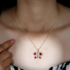 Certified Created Ruby Butterfly Pendant Necklace with Moissanite Lab Created Ruby - ( AAAA ) - Quality - Rosec Jewels