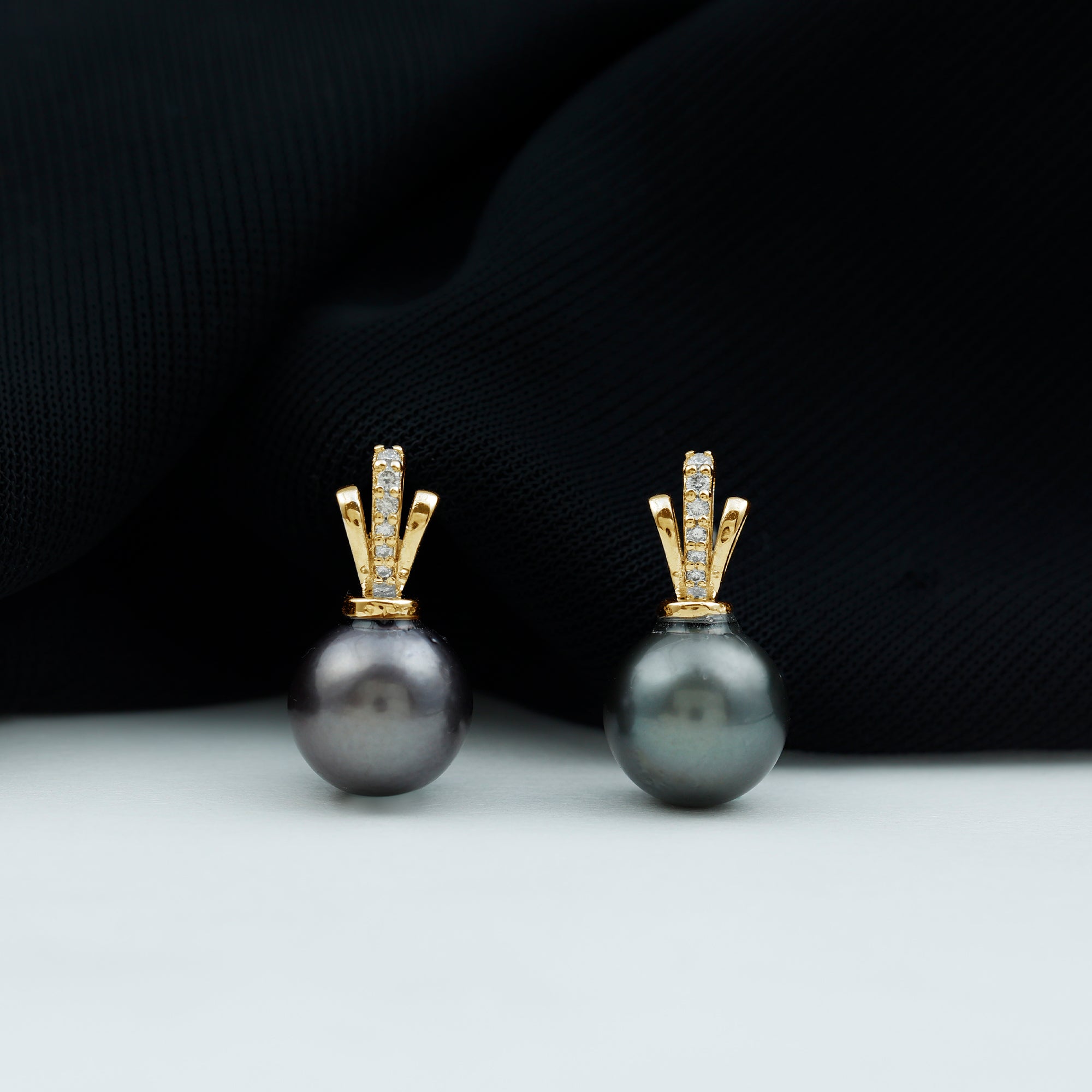 Tahitian Pearl and Diamond Drop Jewelry Set Tahitian pearl - ( AAA ) - Quality - Rosec Jewels