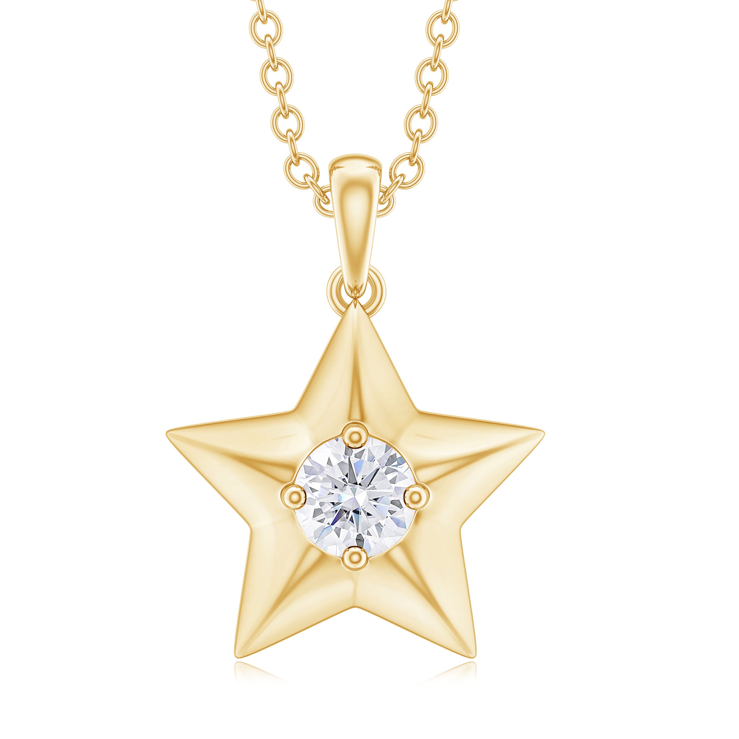 Gold Diamond Star Pendant Necklace Diamond - ( HI-SI ) - Color and Clarity - Rosec Jewels