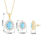 Oval Cut Aquamarine and Moissanite Halo Pendant Earrings Set Aquamarine - ( AAA ) - Quality - Rosec Jewels