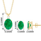 Oval Cut Emerald Solitaire Pendant and Earrings set with Moissanite Emerald - ( AAA ) - Quality - Rosec Jewels