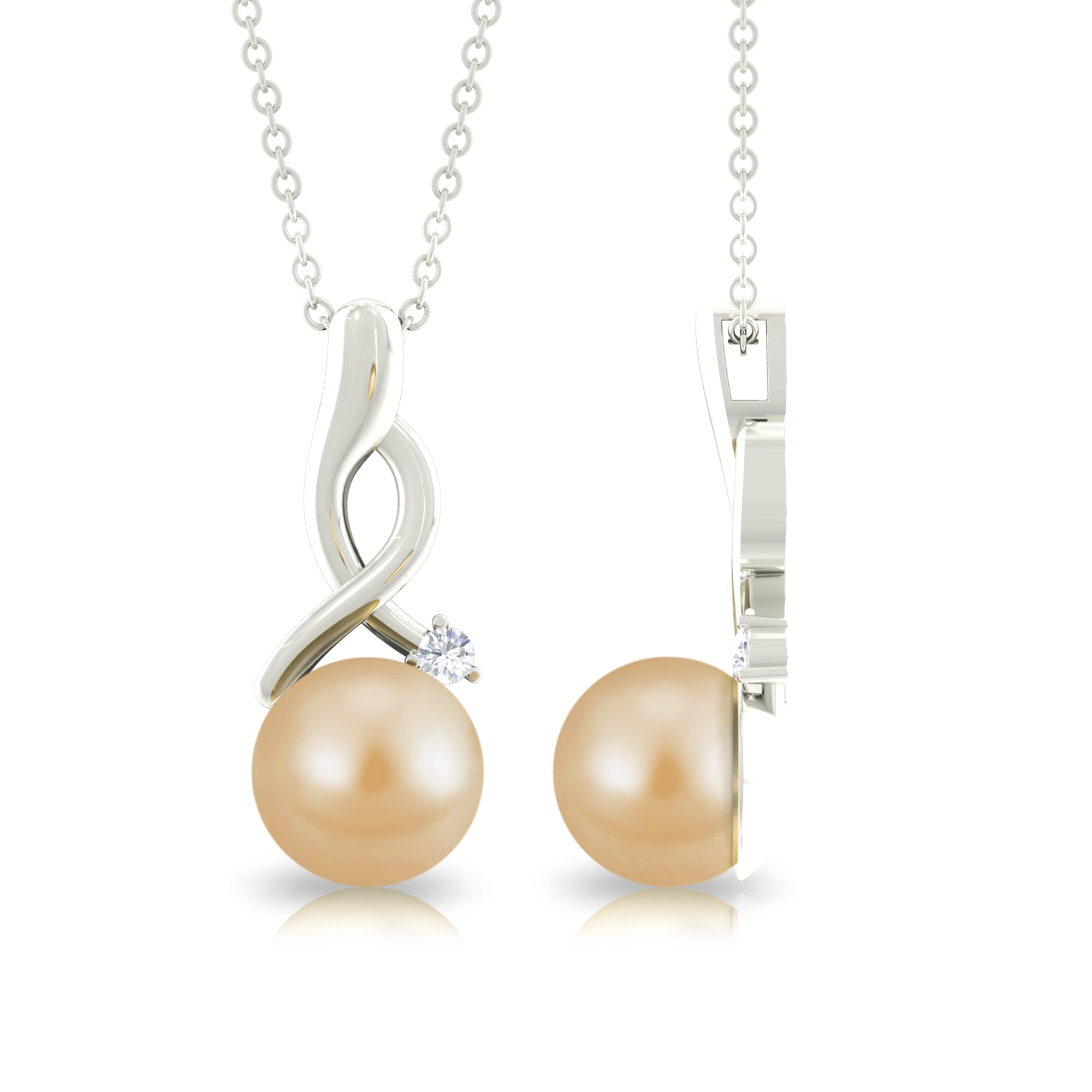 South Sea Pearl Twisted Drop Pendant with Diamond South Sea Pearl - ( AAA ) - Quality - Rosec Jewels