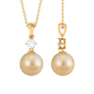 Simple Round South Sea Pearl and Moissanite Drop Pendant South Sea Pearl - ( AAA ) - Quality - Rosec Jewels