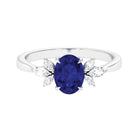 Oval Created Blue Sapphire Solitaire Ring with Diamond Trio Lab Created Blue Sapphire - ( AAAA ) - Quality - Rosec Jewels