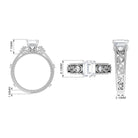 Emerald Cut Moissanite Solitaire Band Ring with Ivy Scroll Shank Moissanite - ( D-VS1 ) - Color and Clarity - Rosec Jewels