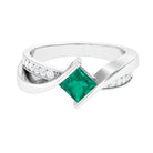 Princess Cut Lab Grown Emerald Bypass Engagement Ring with Diamond Lab Created Emerald - ( AAAA ) - Quality - Rosec Jewels