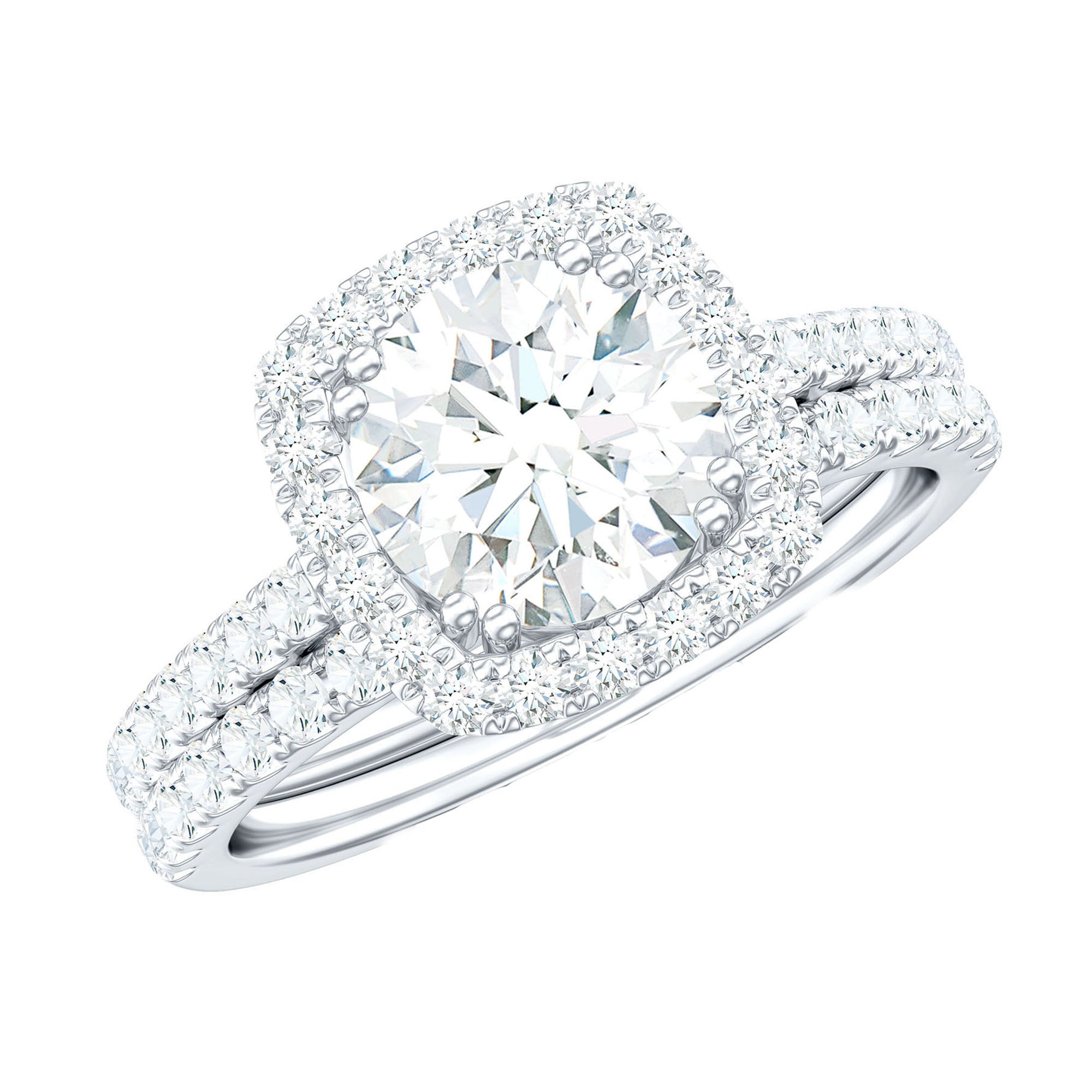 Rosec Jewels-3.25 CT Round Certified Moissanite Wedding Ring Set with Halo