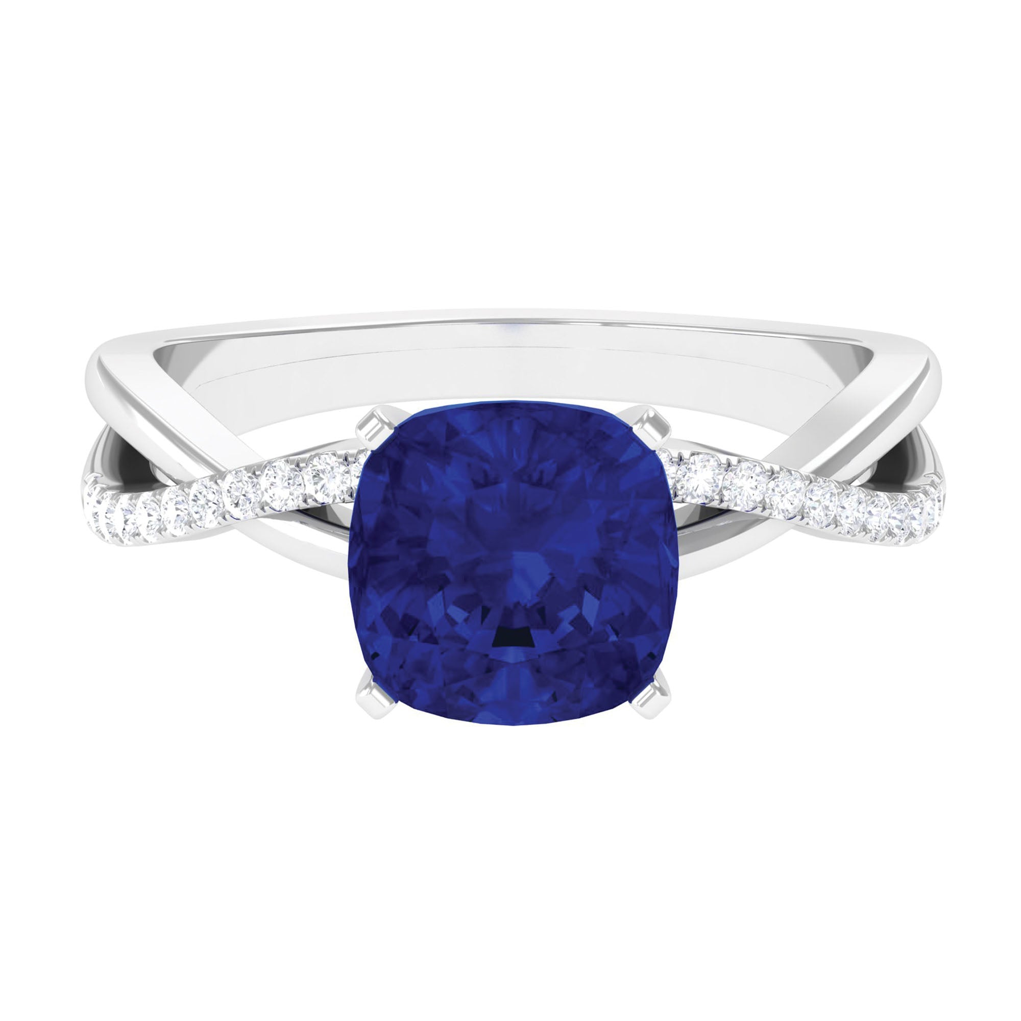 Cushion Cut Solitaire Lab Grown Blue Sapphire Infinity Engagement Ring Lab Created Blue Sapphire - ( AAAA ) - Quality - Rosec Jewels