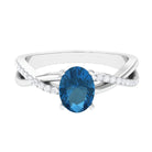 London Blue Topaz Crossover Engagement Ring with Diamond Side Stone London Blue Topaz - ( AAA ) - Quality - Rosec Jewels