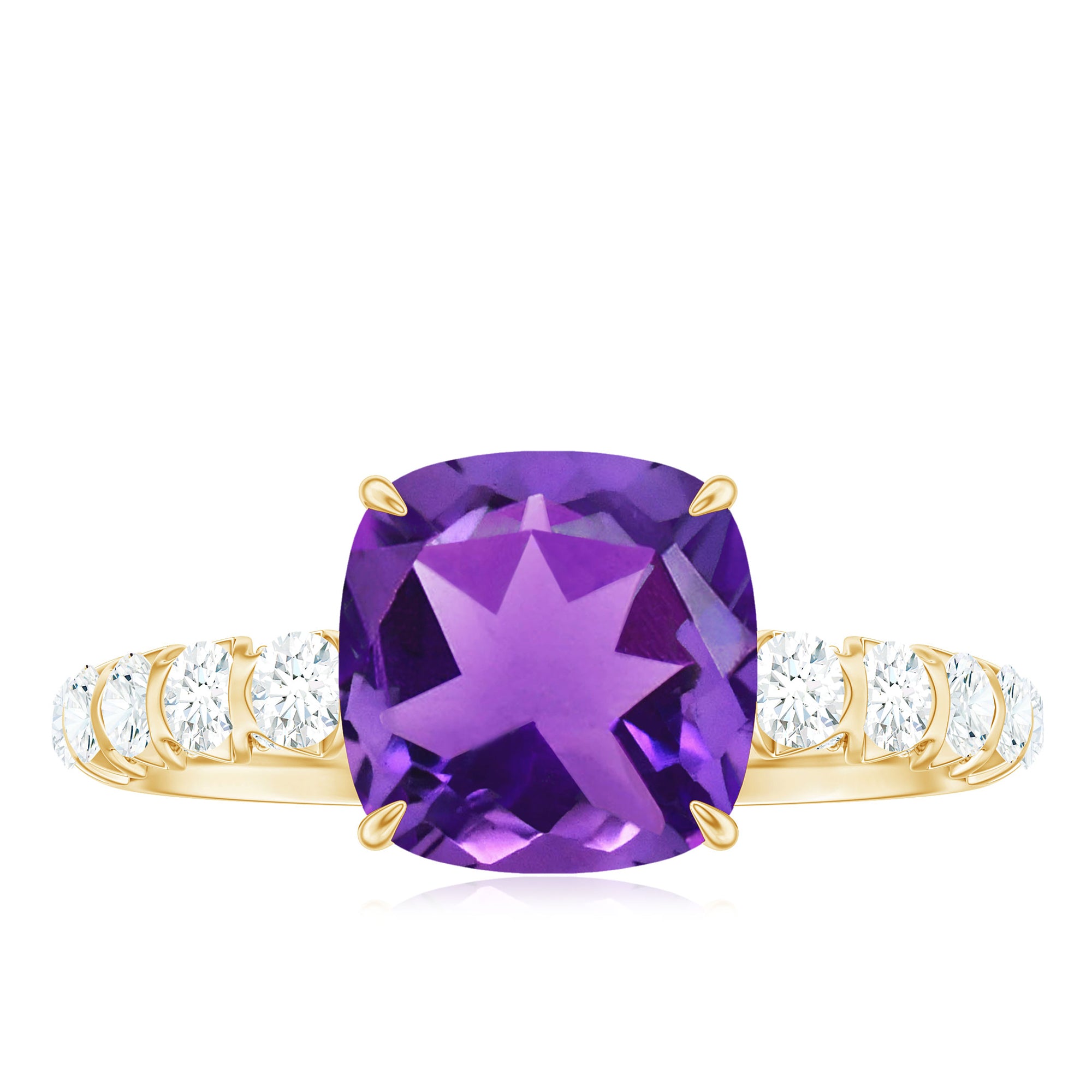 Cushion Cut Amethyst Solitaire Engagement Ring with Diamond Amethyst - ( AAA ) - Quality - Rosec Jewels