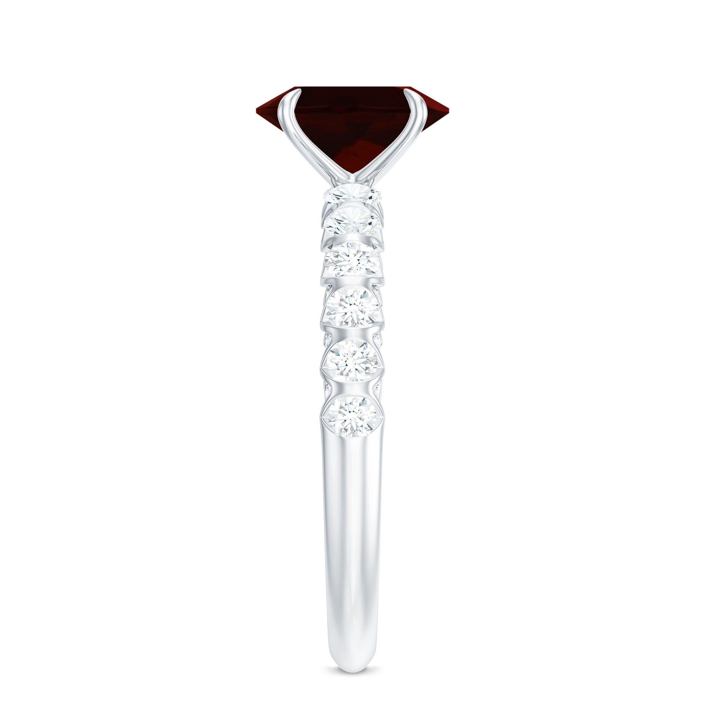 8X6 MM Oval Cut Garnet Solitaire with Diamond Side Stones Ring Garnet - ( AAA ) - Quality - Rosec Jewels