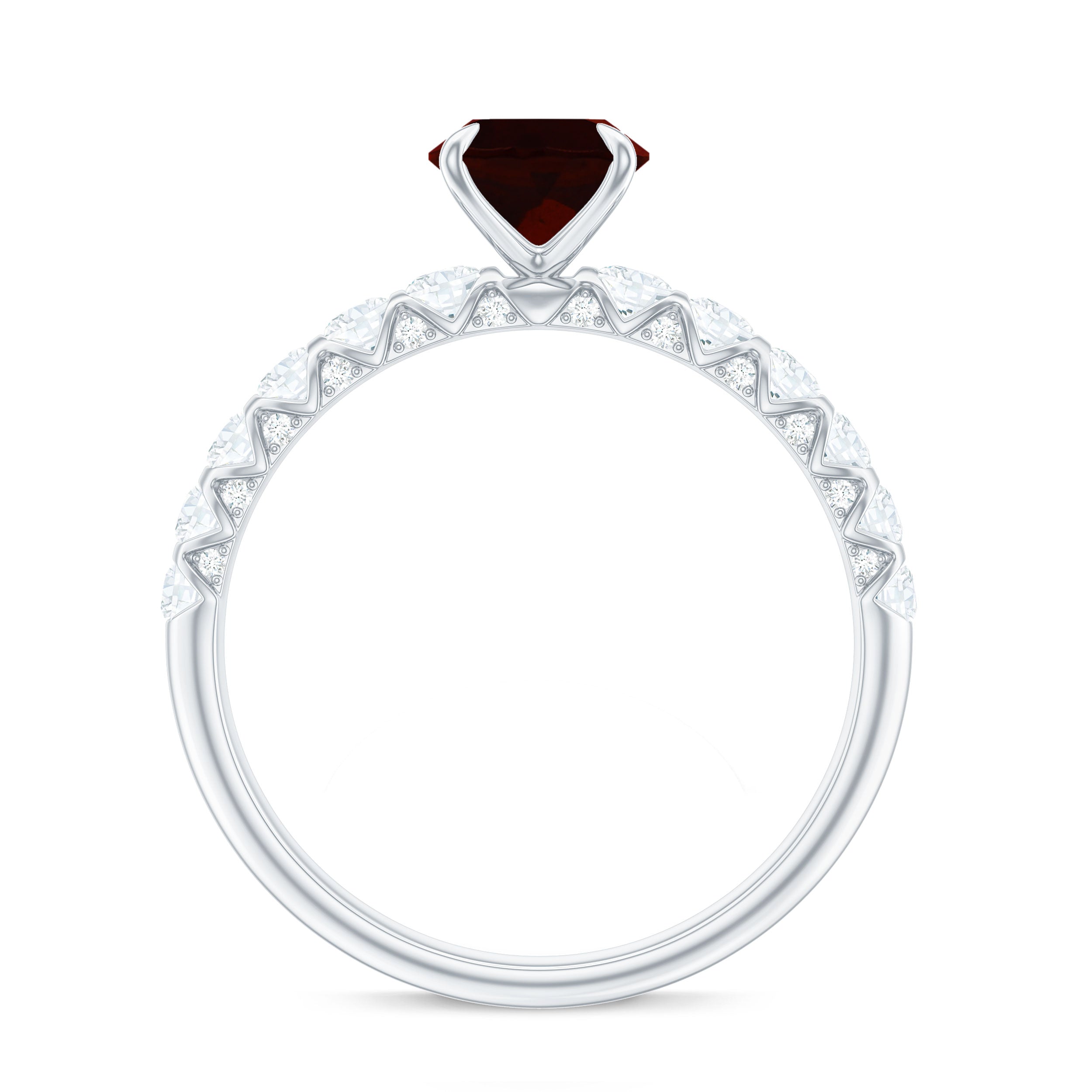 8X6 MM Oval Cut Garnet Solitaire with Diamond Side Stones Ring Garnet - ( AAA ) - Quality - Rosec Jewels