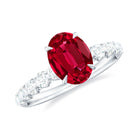 2.25 CT Oval Cut Created Ruby Solitaire Engagement Ring with Diamond Side Stones Lab Created Ruby - ( AAAA ) - Quality - Rosec Jewels