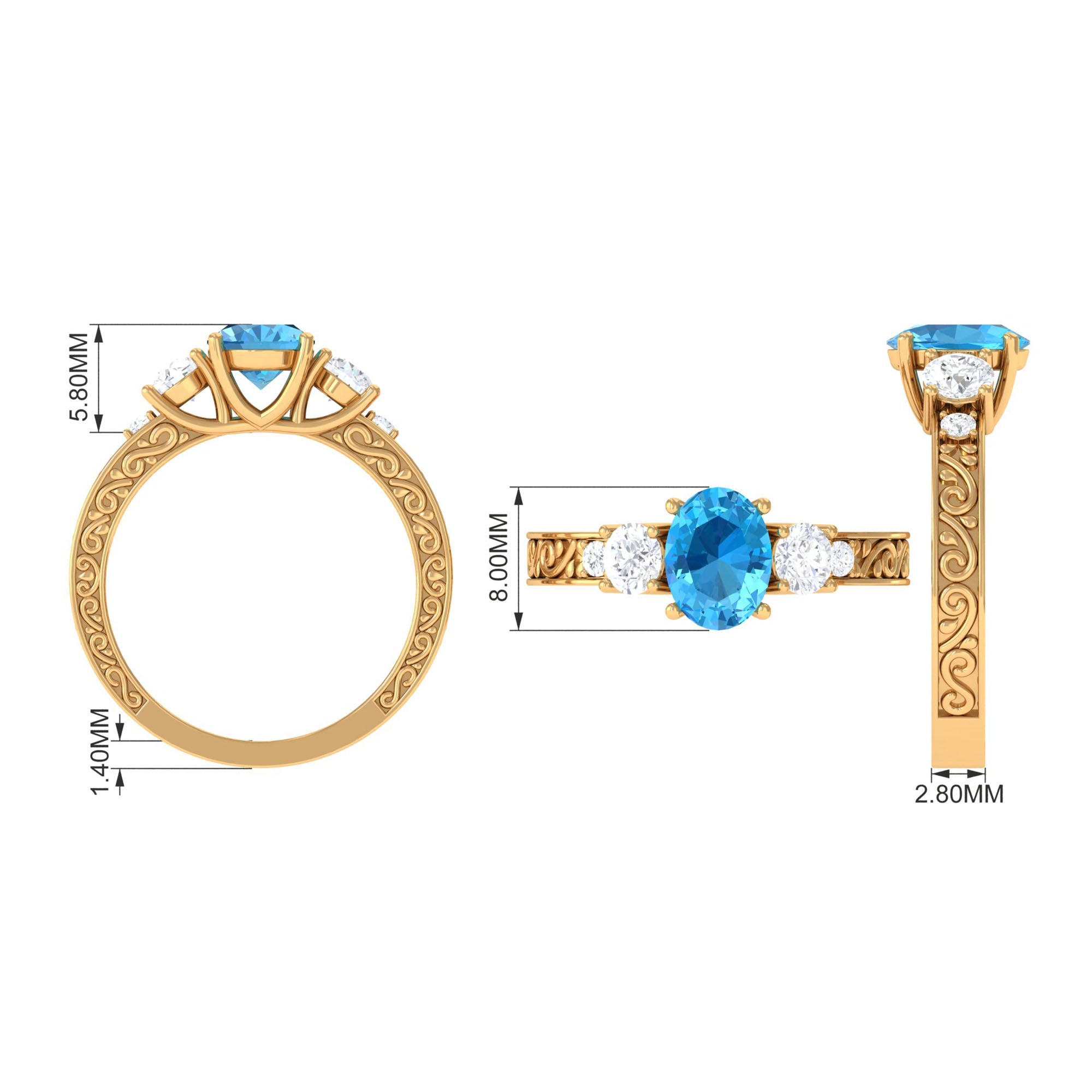 Solitaire Oval Cut Swiss Blue Topaz and Moissanite Gold Engagement Ring Swiss Blue Topaz - ( AAA ) - Quality - Rosec Jewels