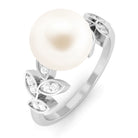 Freshwater Pearl Solitaire Engagement Ring with Diamond Leaf Shank Freshwater Pearl - ( AAA ) - Quality - Rosec Jewels