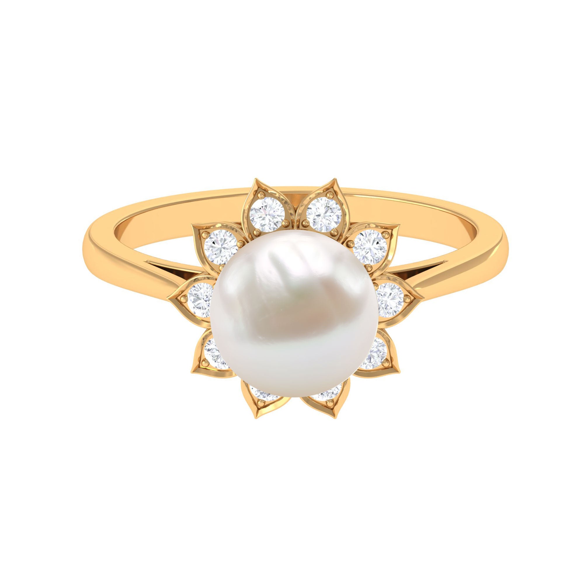 Freshwater Pearl and Diamond Flower Halo Engagement Ring Freshwater Pearl - ( AAA ) - Quality - Rosec Jewels