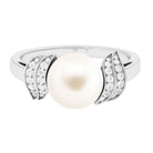 Natural Freshwater Pearl and Diamond Solitaire Engagement Ring Freshwater Pearl - ( AAA ) - Quality - Rosec Jewels