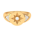 Round Diamond Signet Ring in Bezel Setting Diamond - ( HI-SI ) - Color and Clarity - Rosec Jewels