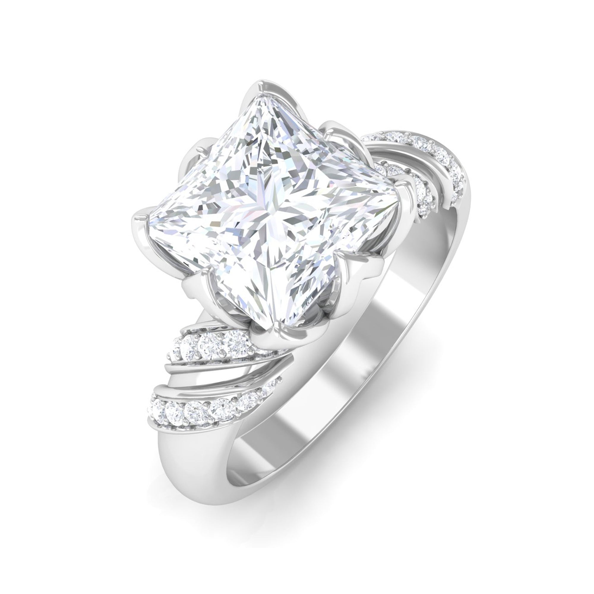 Certified Moissanite Solitaire Engagement Ring Moissanite - ( D-VS1 ) - Color and Clarity - Rosec Jewels