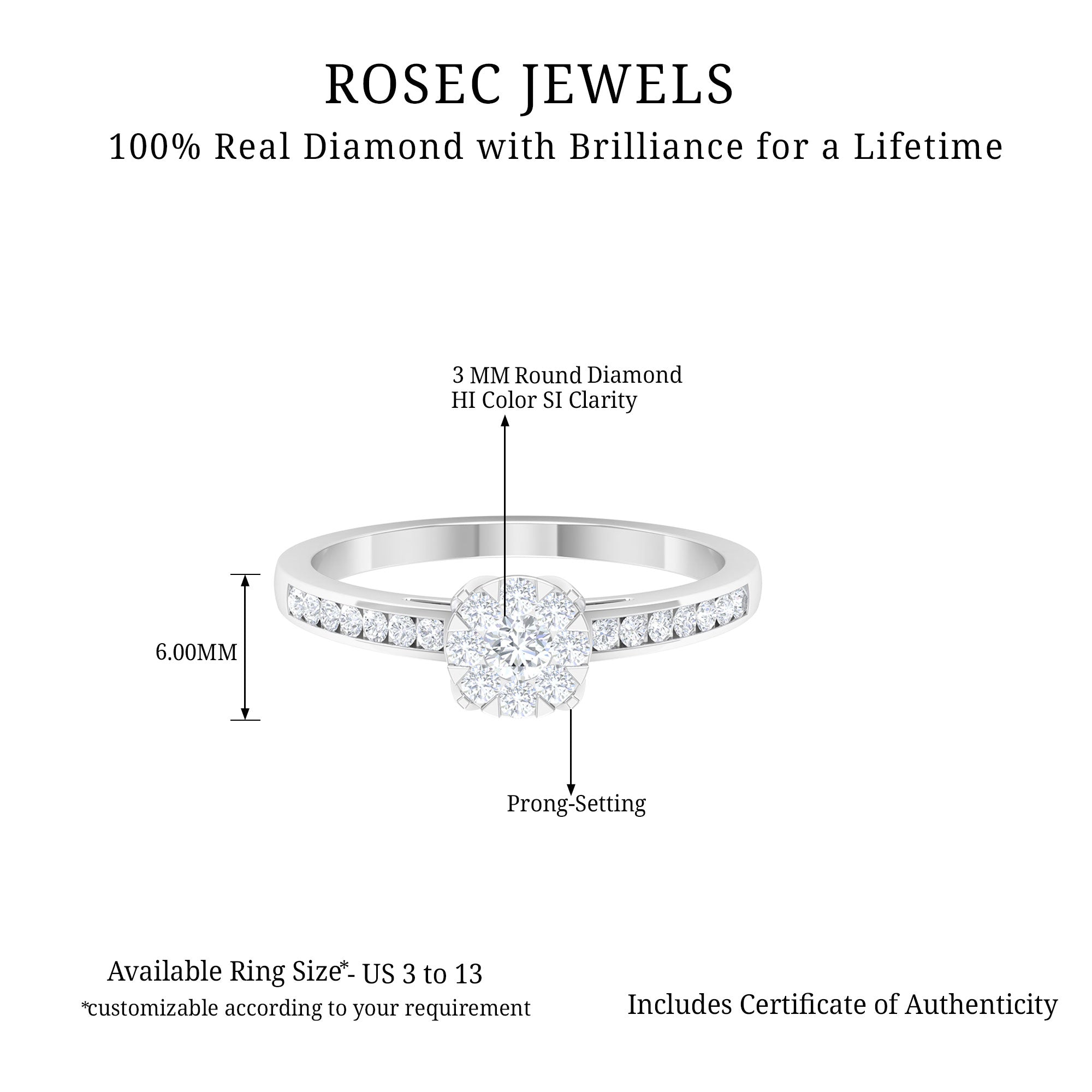 Illusion Set Diamond Engagement Ring Diamond - ( HI-SI ) - Color and Clarity - Rosec Jewels