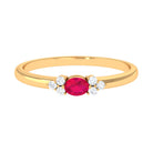 Oval Cut Ruby and Trio Diamond Promise Ring Ruby - ( AAA ) - Quality - Rosec Jewels