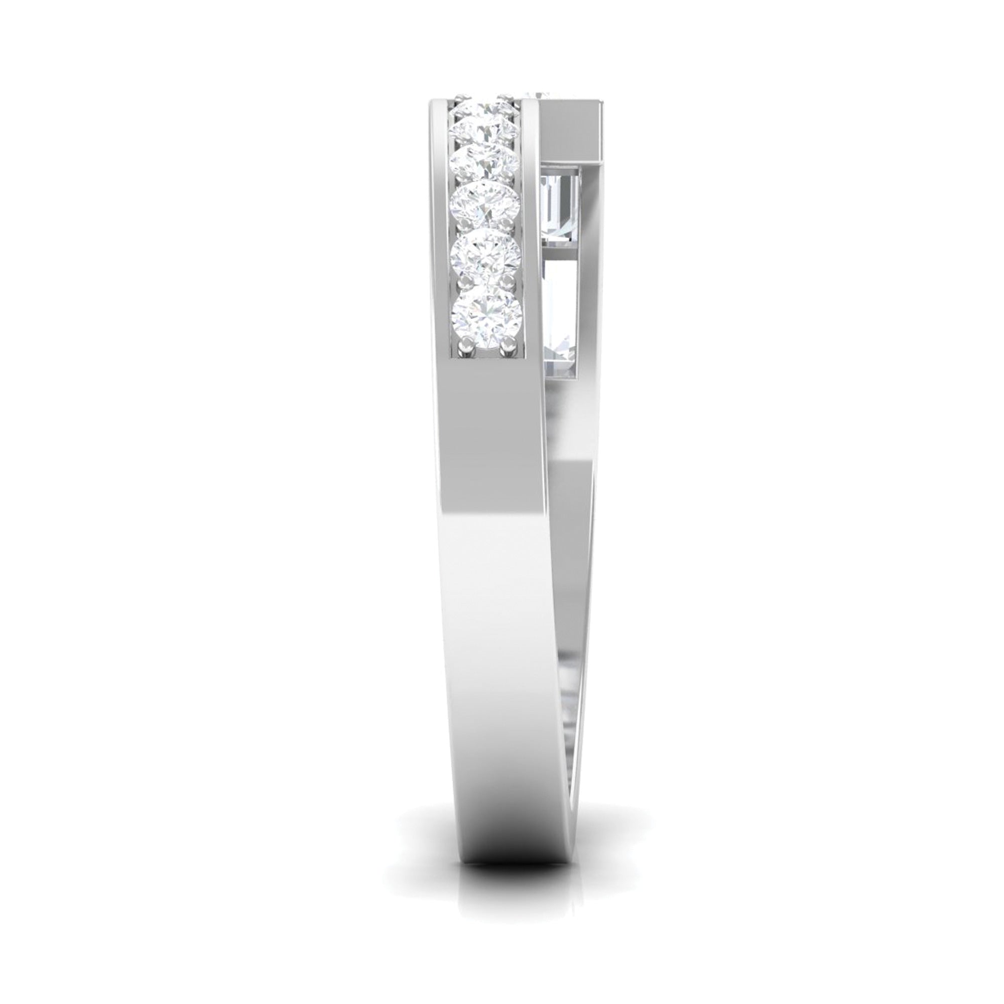 Baguette and Round Shape Diamond Designer Band Ring Diamond - ( HI-SI ) - Color and Clarity - Rosec Jewels