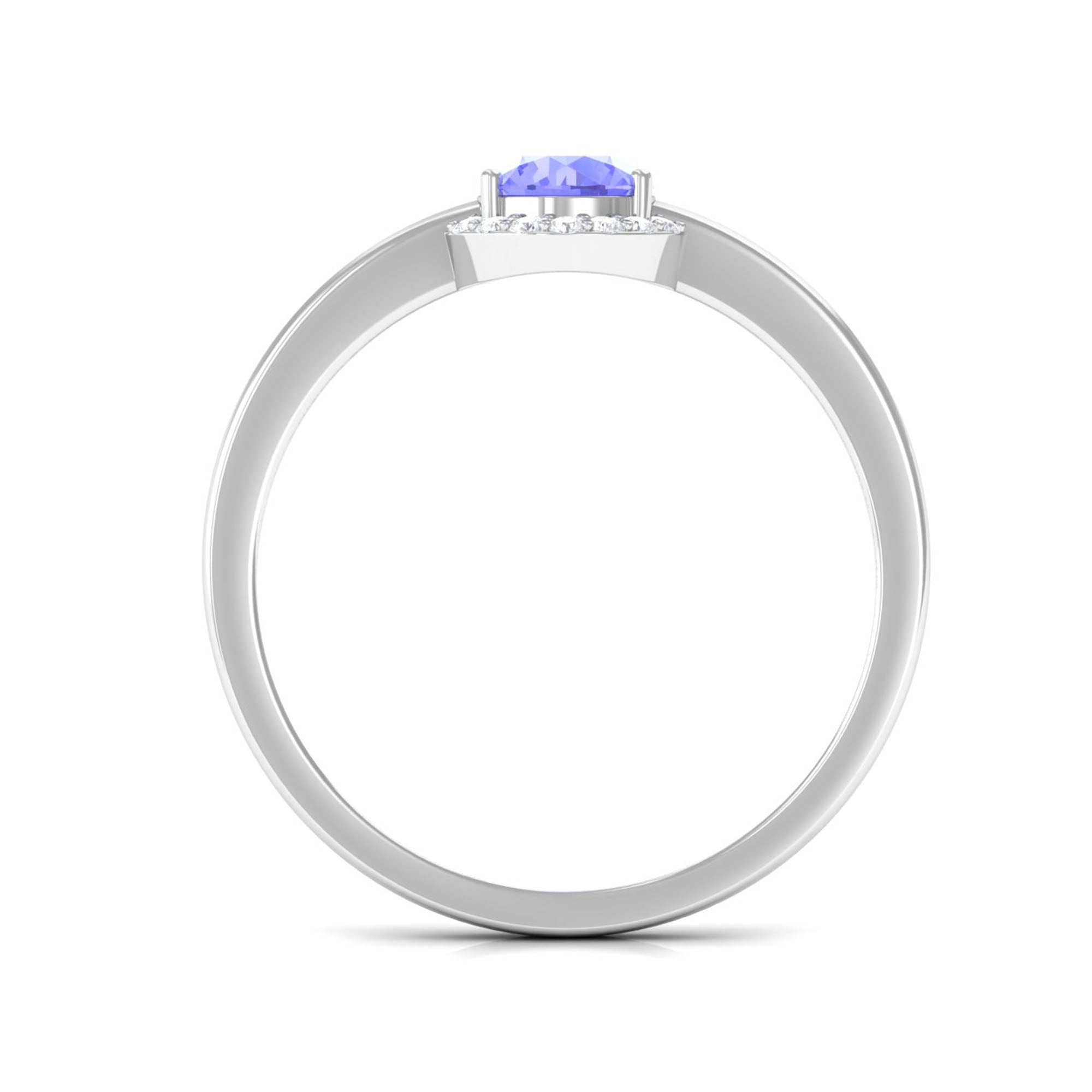 Minimal Round Tanzanite Engagement Ring with Diamond Halo Tanzanite - ( AAA ) - Quality - Rosec Jewels