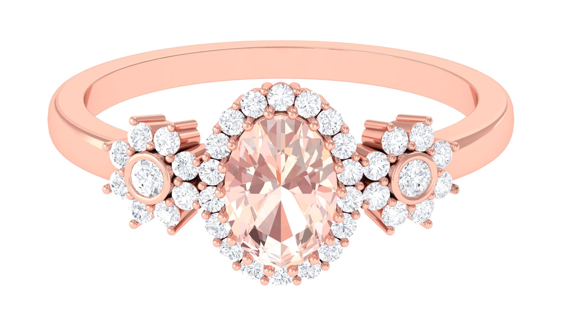 Oval Morganite Designer Engagement Ring with Diamond Morganite - ( AAA ) - Quality - Rosec Jewels