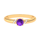 Round Amethyst Solitaire Promise Ring with Diamond Amethyst - ( AAA ) - Quality - Rosec Jewels