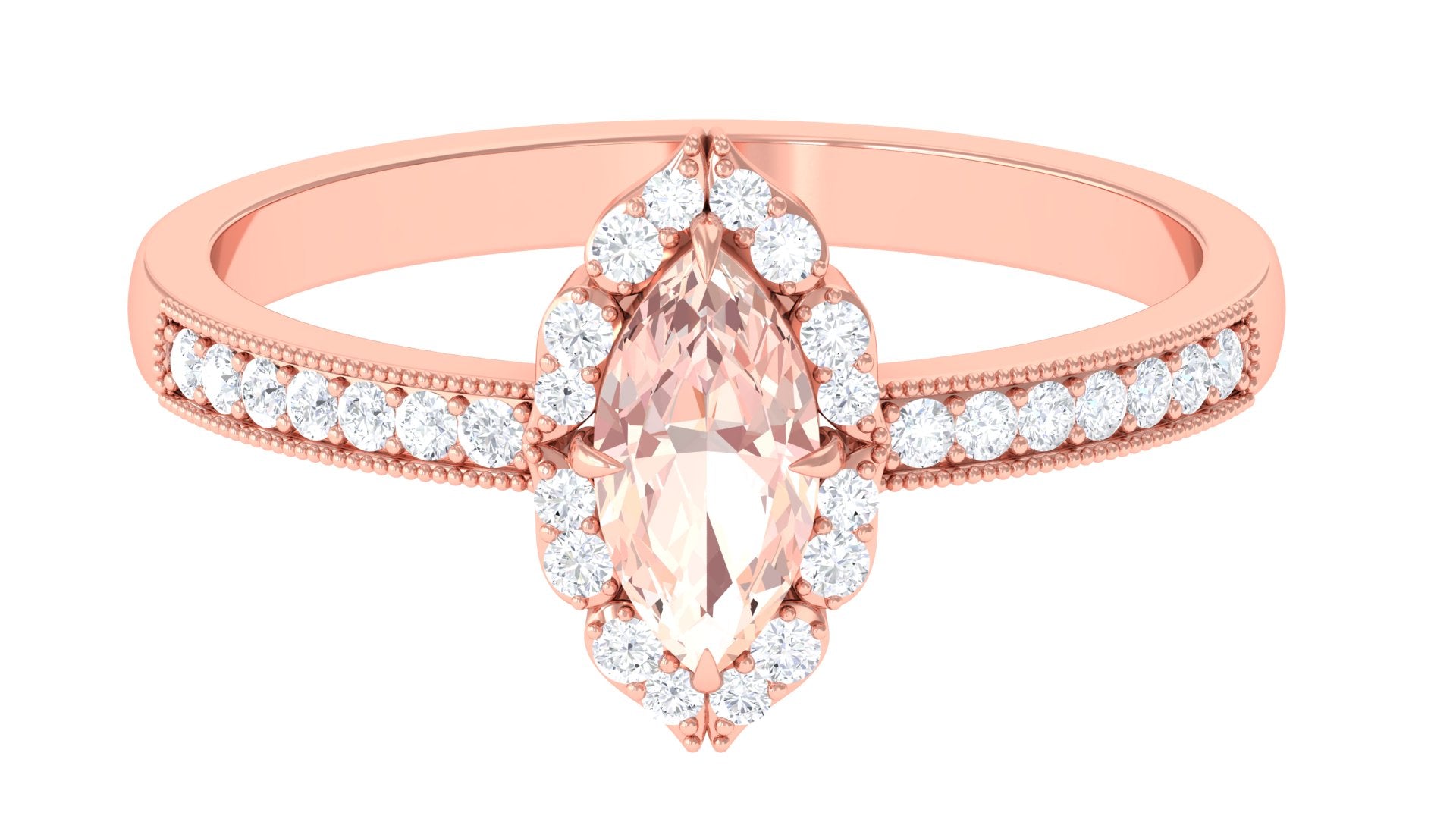 1 Ct Marquise Morganite Engagement Ring with Halo Diamond Morganite - ( AAA ) - Quality - Rosec Jewels