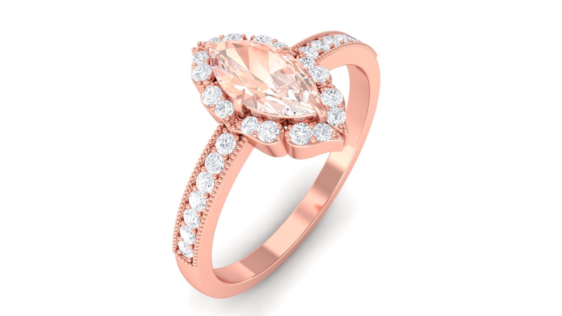 1 Ct Marquise Morganite Engagement Ring with Halo Diamond Morganite - ( AAA ) - Quality - Rosec Jewels