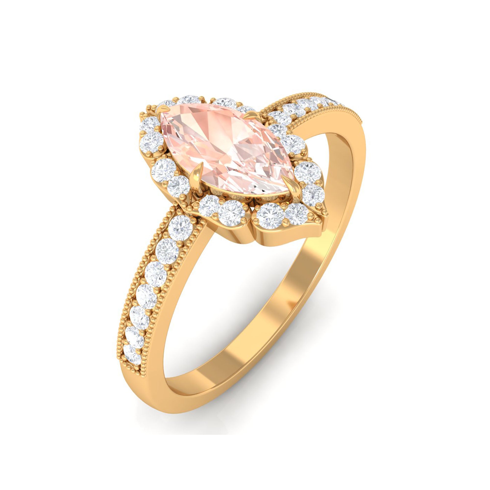 1 Ct Marquise Morganite Engagement Ring with Halo Diamond Morganite - ( AAA ) - Quality - Rosec Jewels