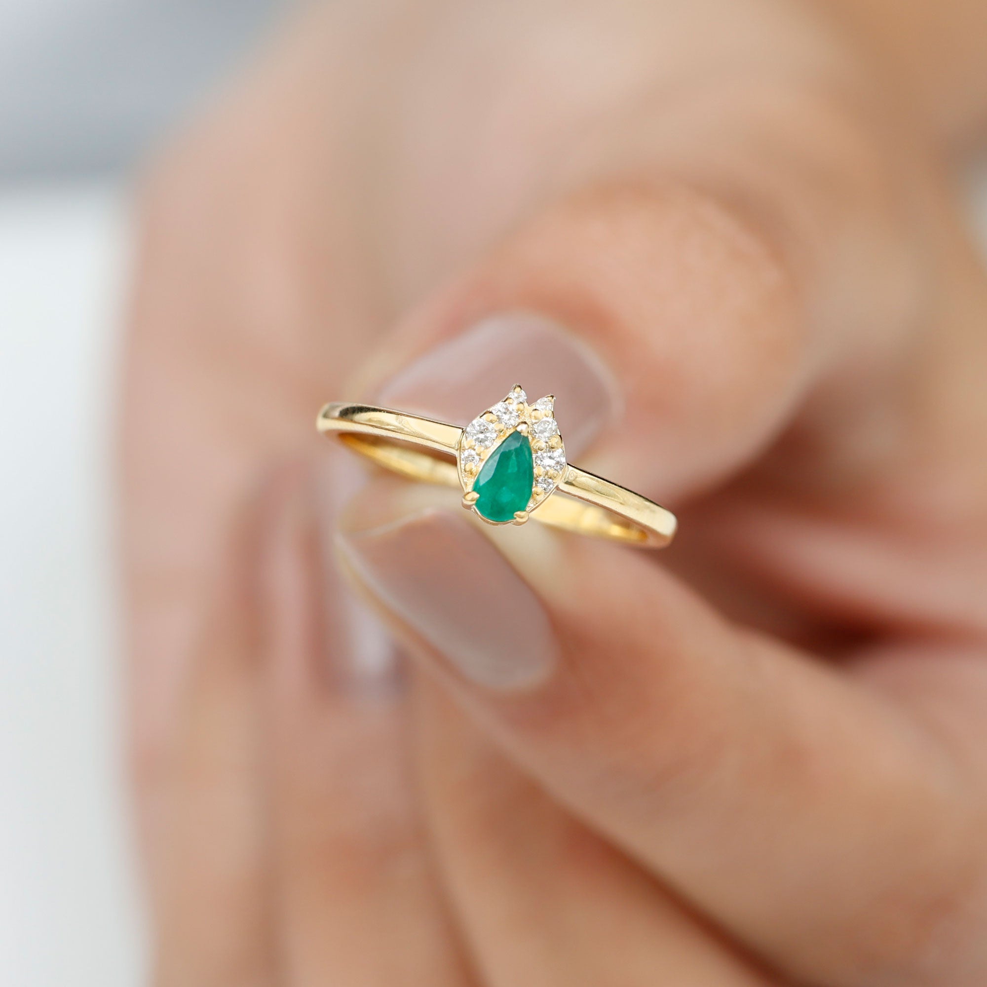 0.25 CT Pear Shape Emerald Promise Ring with Diamond Emerald - ( AAA ) - Quality - Rosec Jewels