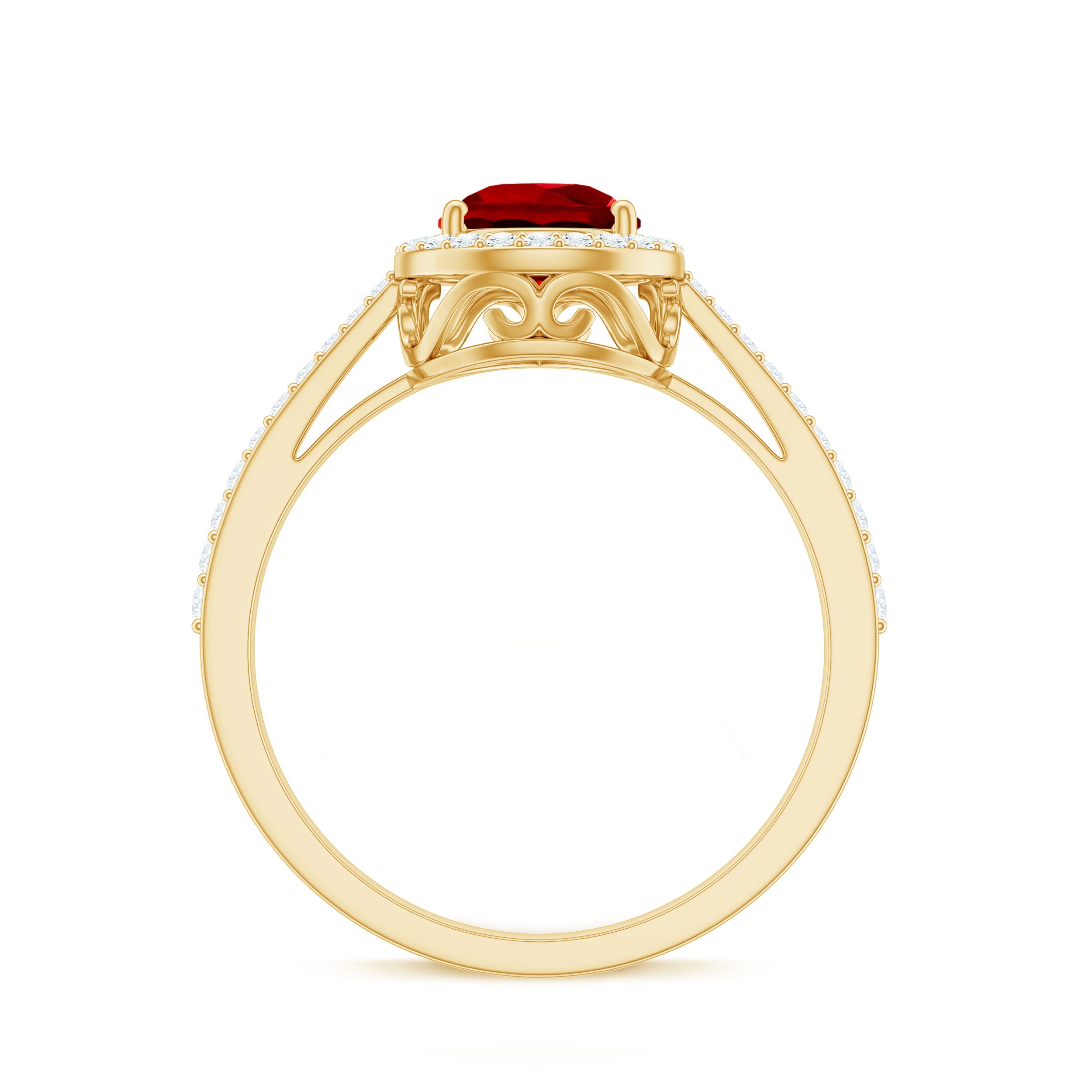 Pear Shape Lab Grown Ruby Teardrop Engagement Ring with Diamond Halo Lab Created Ruby - ( AAAA ) - Quality - Rosec Jewels