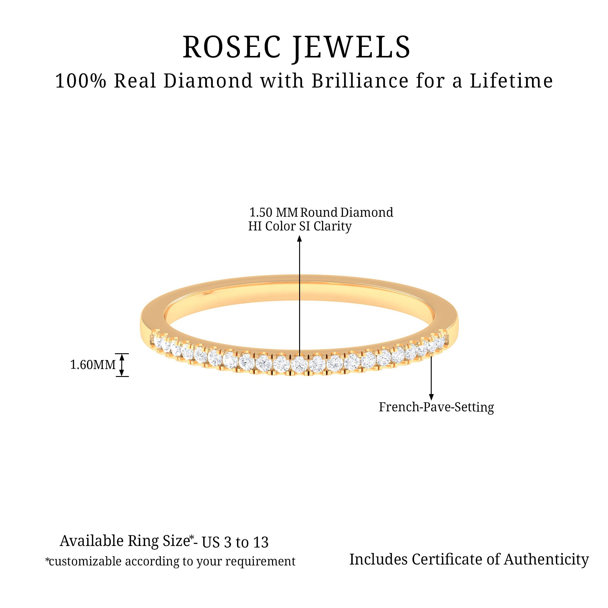 Natural Diamond Minimal Stackable Band Ring Diamond - ( HI-SI ) - Color and Clarity - Rosec Jewels