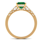 Princess Cut Emerald Milgrain Band Ring with Diamond Side Stones Lab Created Emerald - ( AAAA ) - Quality - Rosec Jewels