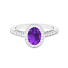 Vintage Inspired Oval Amethyst Engagement Ring with Diamond Amethyst - ( AAA ) - Quality - Rosec Jewels