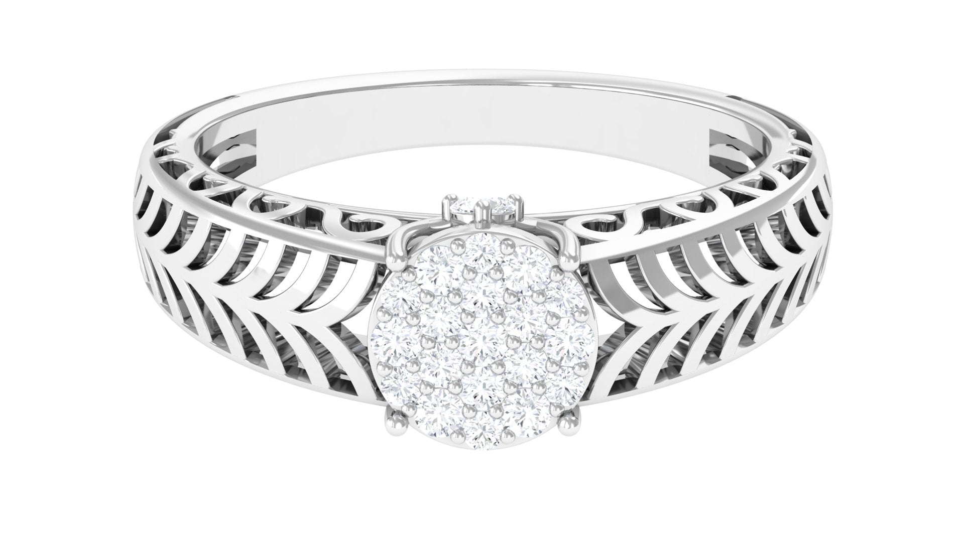 Round Cut Real Diamond Engagement Ring with Gold Filigree Shank Diamond - ( HI-SI ) - Color and Clarity - Rosec Jewels