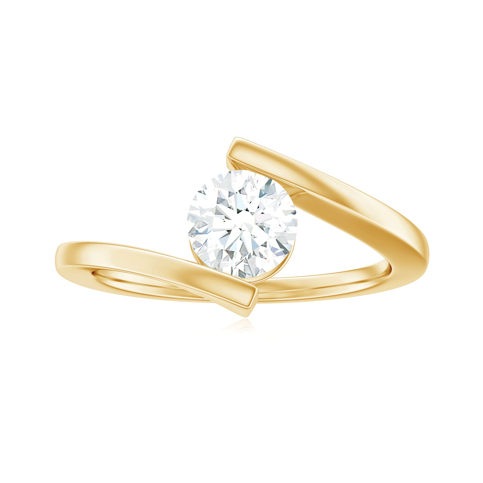 Round Shape Moissanite Solitaire Bypass Gold Ring Moissanite - ( D-VS1 ) - Color and Clarity - Rosec Jewels