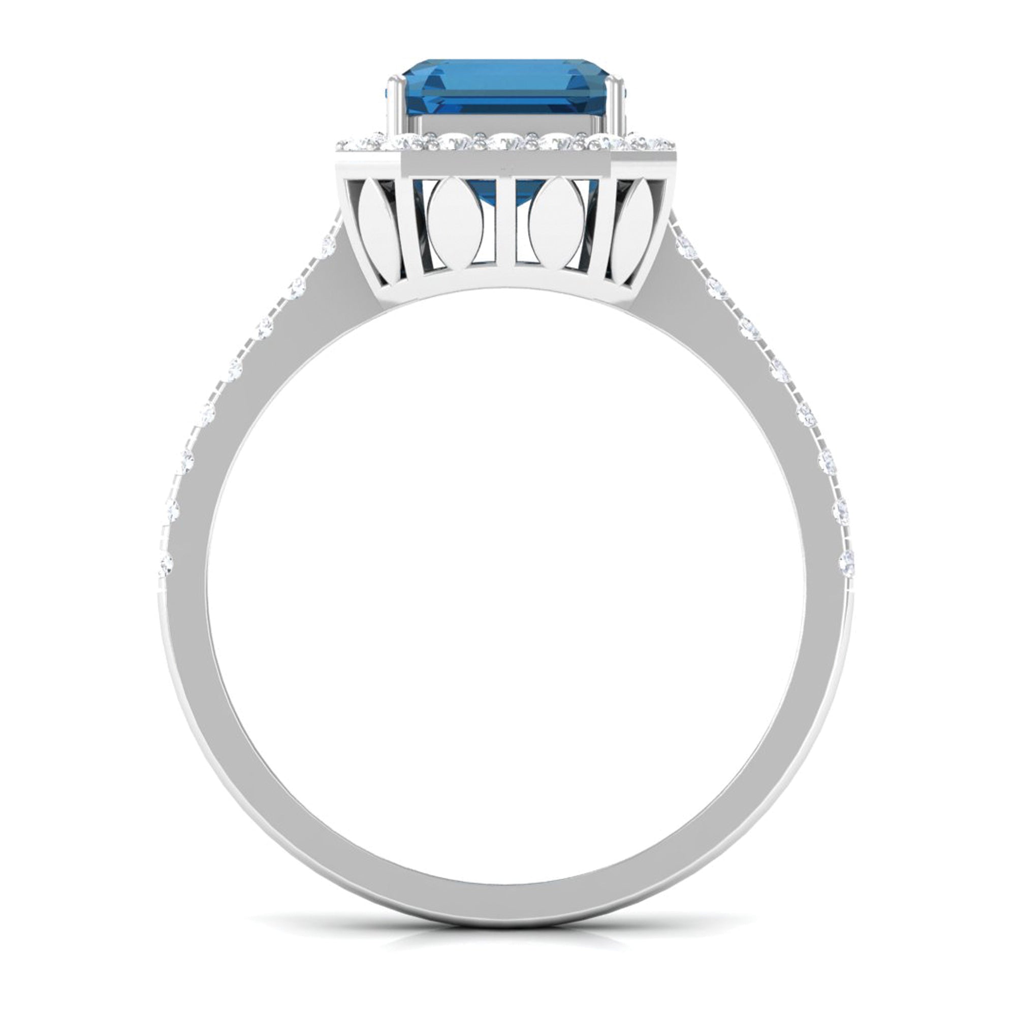 Crown Shank London Blue Topaz Engagement Ring with Diamond Accent London Blue Topaz - ( AAA ) - Quality - Rosec Jewels