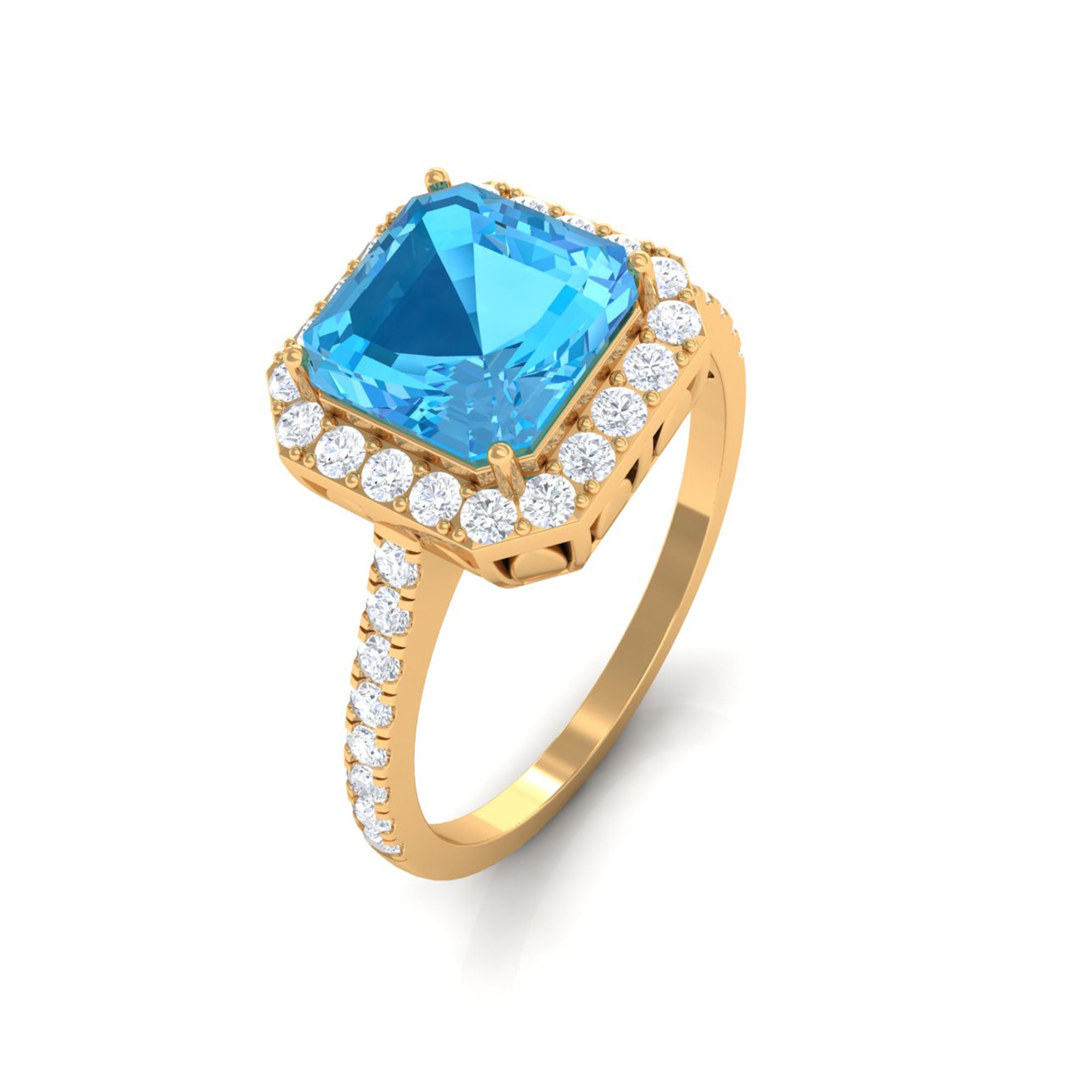 Natural Swiss Blue Topaz and Diamond Accent Engagement Ring Swiss Blue Topaz - ( AAA ) - Quality - Rosec Jewels