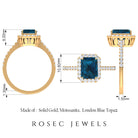 Emerald Cut London Blue Topaz Halo Engagement Ring with Diamond London Blue Topaz - ( AAA ) - Quality - Rosec Jewels