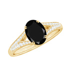 Lab Created Black Diamond Solitaire Engagement Ring with Diamond Lab Created Black Diamond - ( AAAA ) - Quality - Rosec Jewels