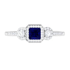 3/4 CT Princess Cut Blue Sapphire and Diamond Engagement Ring Blue Sapphire - ( AAA ) - Quality - Rosec Jewels