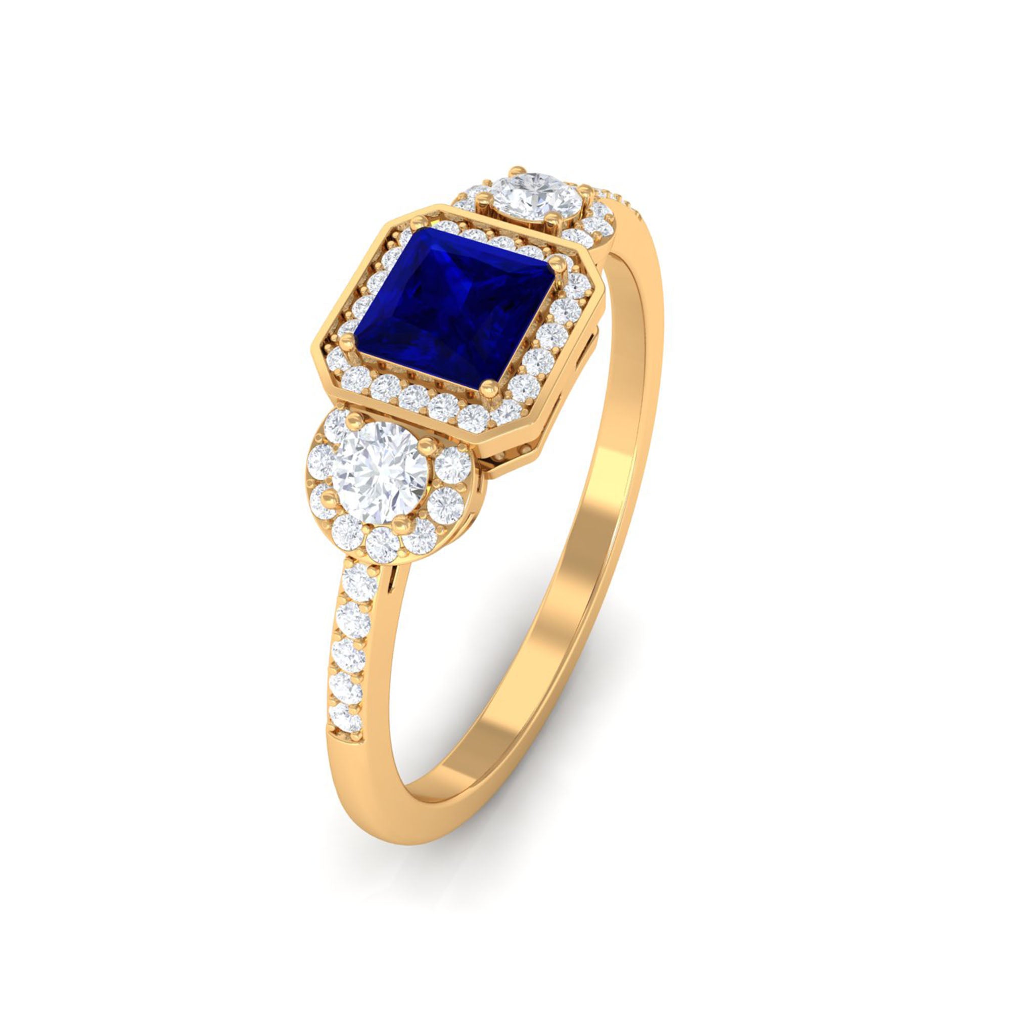 3/4 CT Princess Cut Blue Sapphire and Diamond Engagement Ring Blue Sapphire - ( AAA ) - Quality - Rosec Jewels