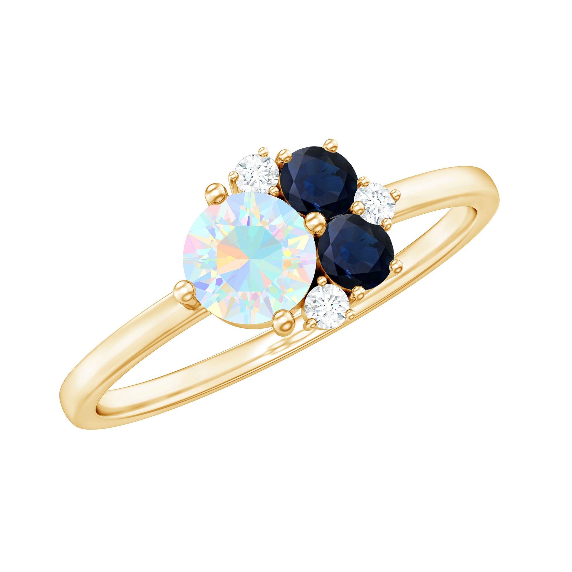 Natural Ethiopian Opal and Blue Sapphire Cluster Promise Ring with Moissanite Ethiopian Opal - ( AAA ) - Quality - Rosec Jewels
